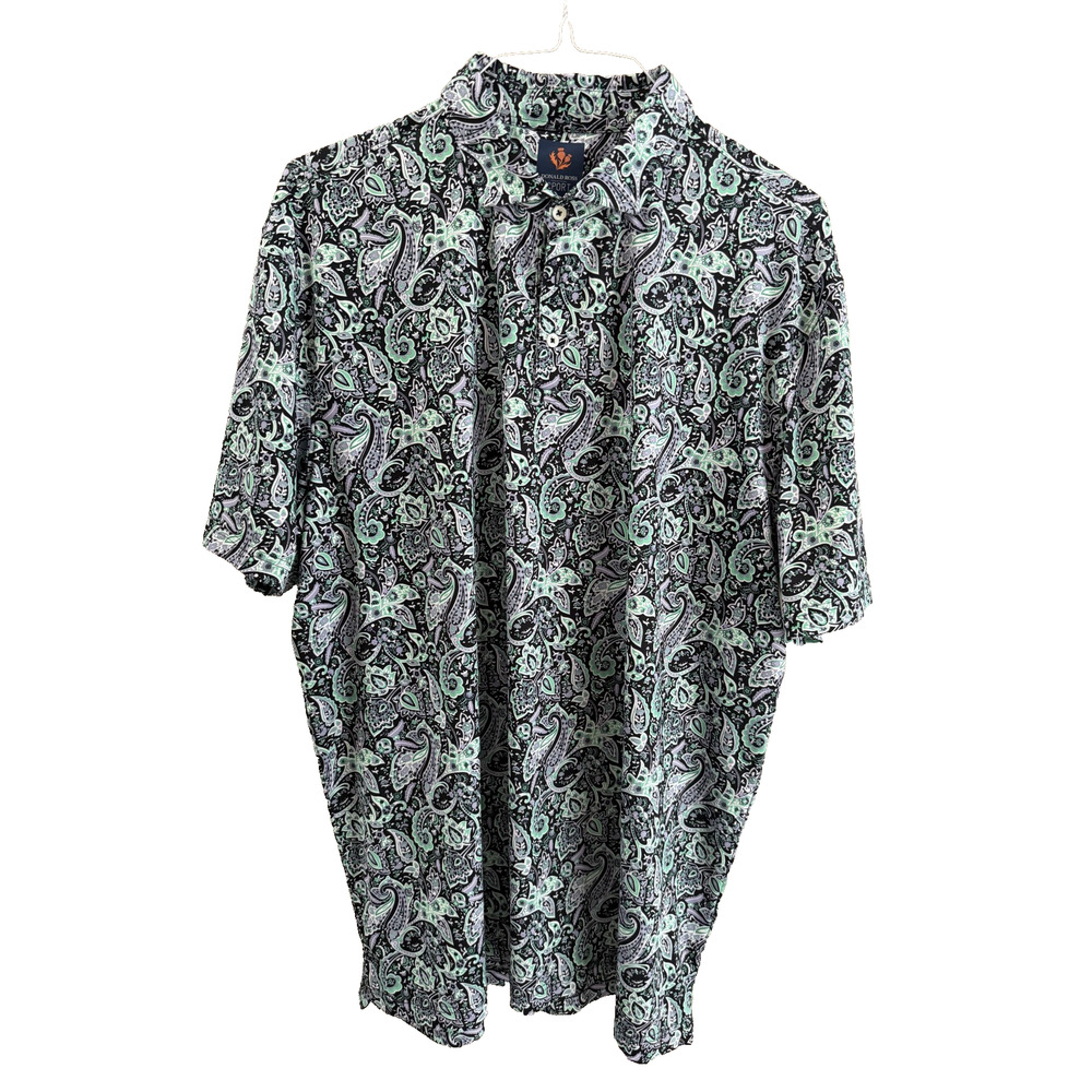 Donald Ross Sport Golf Polo Shirt Mens XXL Black/Green Paisley